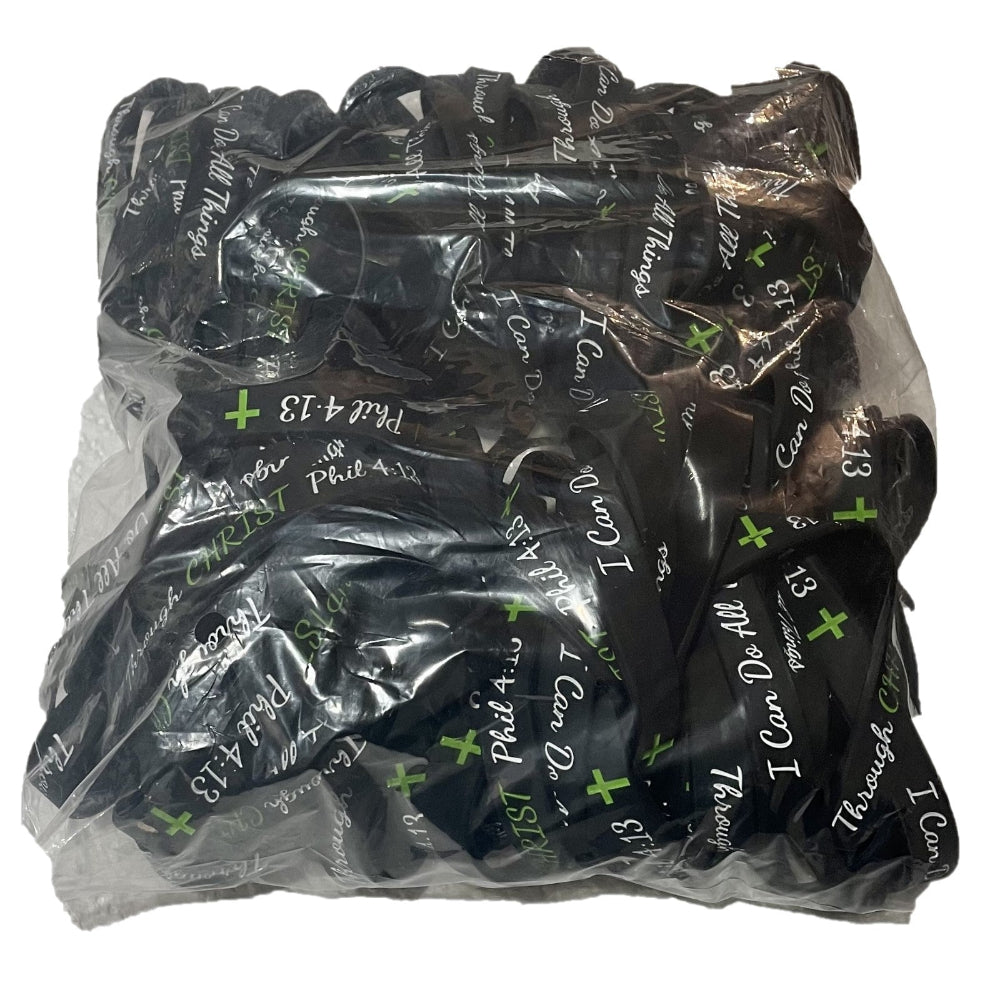 Philippians 4:13 Black Bracelets – 100 Christian “I Can Do All Things” Wristbands