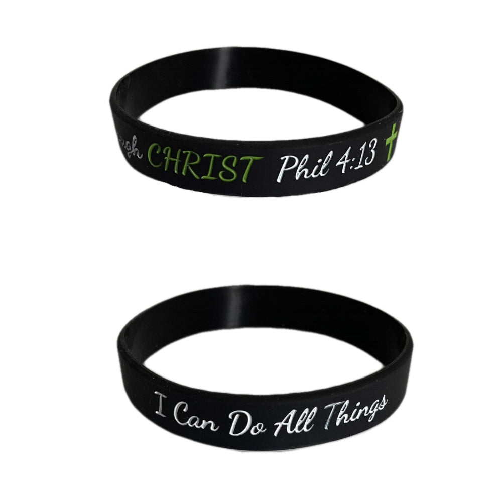 Philippians 4:13 Black Bracelets – 100 Christian “I Can Do All Things” Wristbands