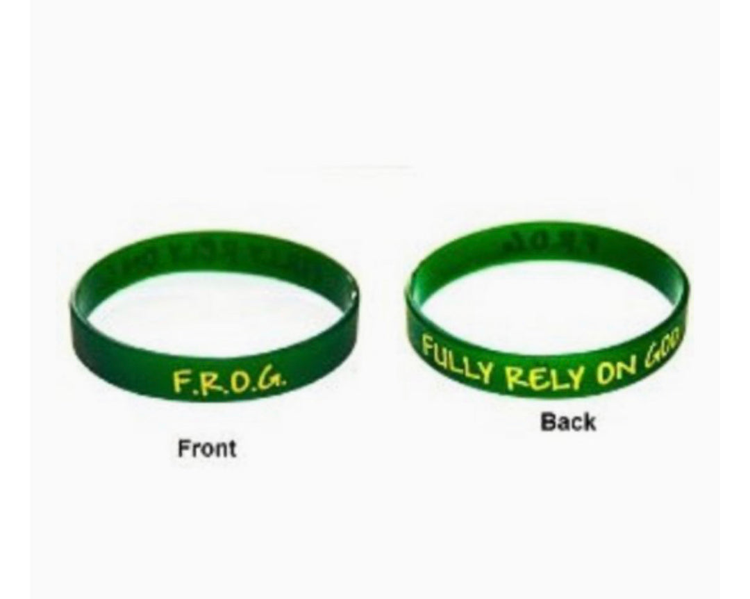 Fully Rely On God Frog Christian Rubber Bracelets (100 Pack)