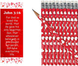 John 3:16 Red Hearts Valentine's Day Bookmarks With Heart Pencils (48 Pieces)