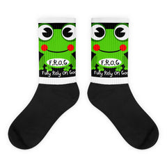 Black foot Fully Rely On God Frog Socks