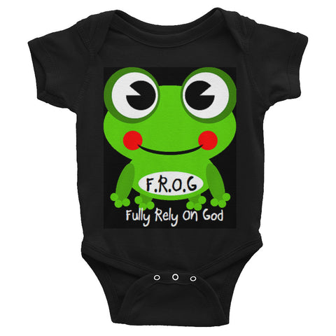 Black Fully Rely On God Frog Infant short sleeve one-piece