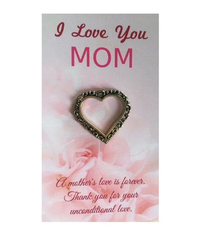 I Love You Mom Pink Mother's Day Cards With Heart Pins - 10 Pack