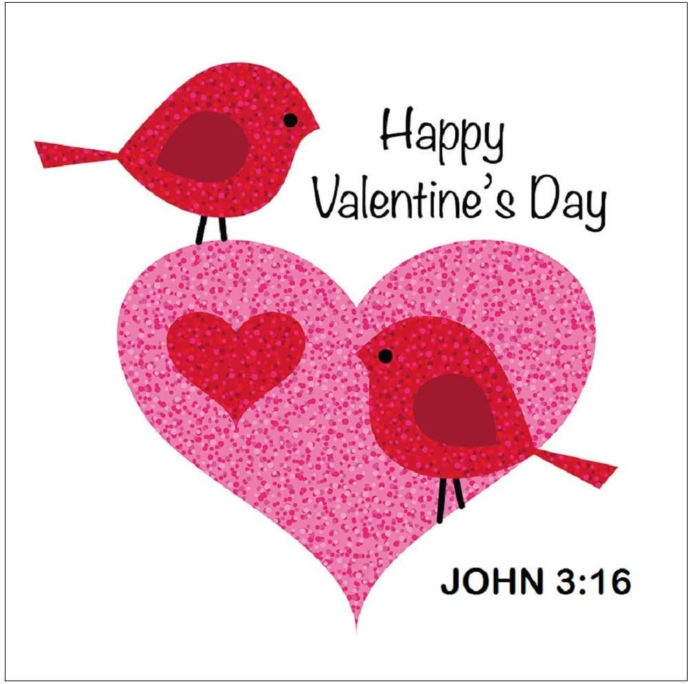 John 3:16 Happy Valentine's Day Heart Bird Exchange Cards For Kids Classroom Bulk 50 Count
