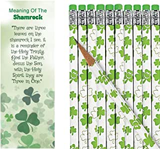 Meaning of The Shamrock St Patrick's Day Bookmarks with Shamrock Pencils (48 Pieces)