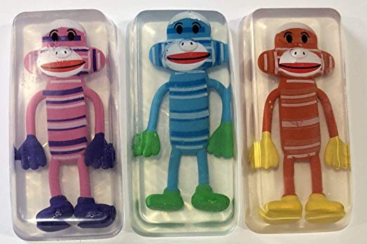 Sock Monkey Toy Embedded Kids Soap Bars Set of 3