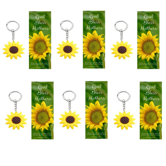 12 Sets of God Bless Mothers Bookmarks with Sunflower Keychains