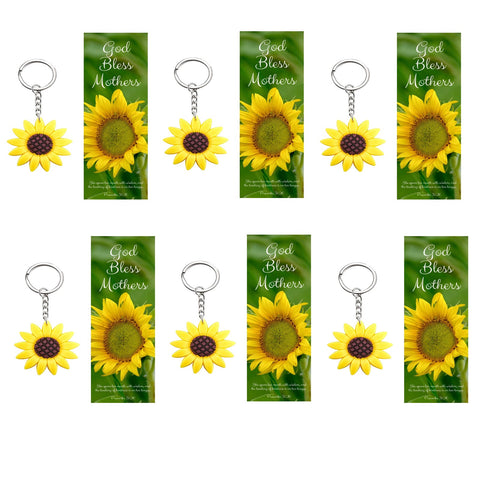 12 Sets of God Bless Mothers Bookmarks with Sunflower Keychains Pendants Proverbs 31 26 Bulk Pack for Churches Christian Mother's Day Gifts for Women Handouts Yellow Sun Flowers